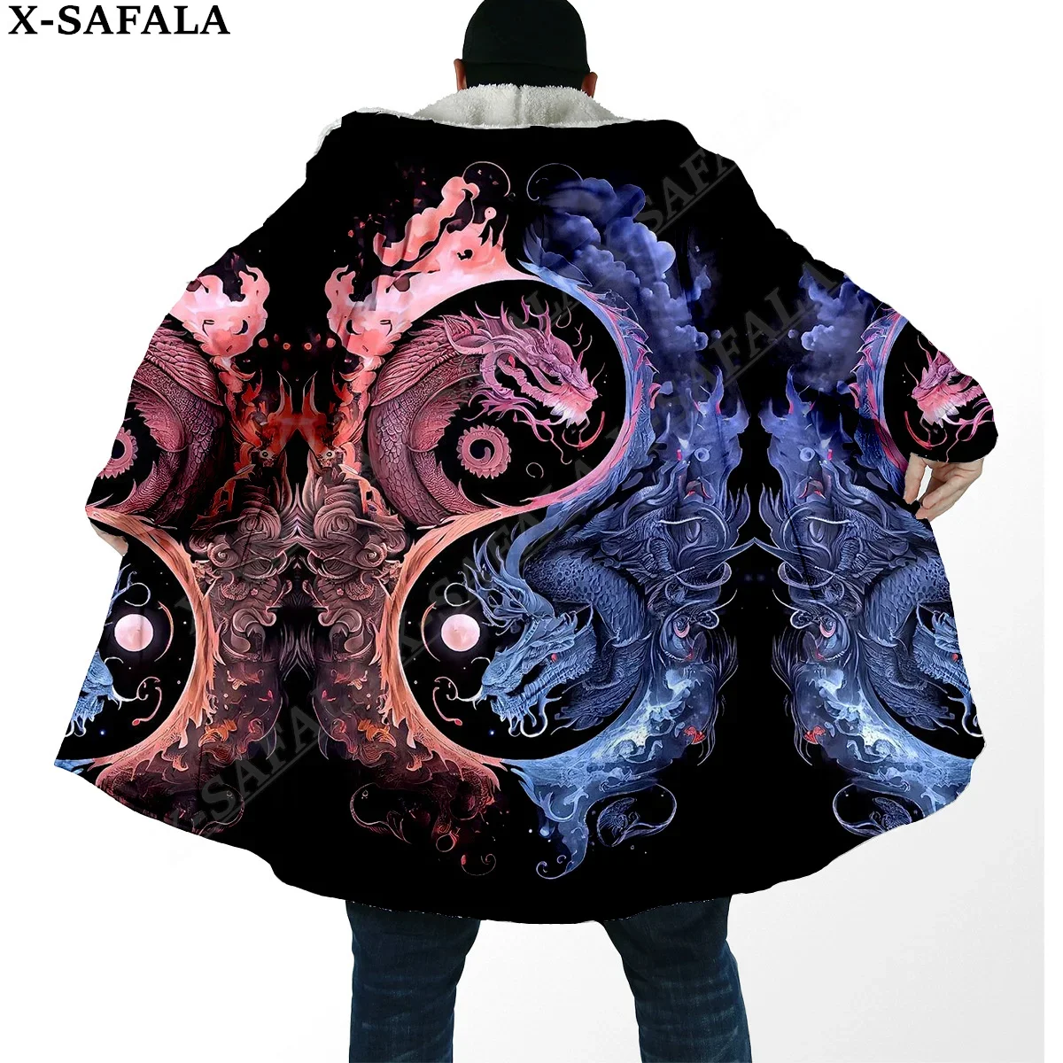 

Yin And Yang Dragon Tai Chi Eight Trigrams Overcoat Coat 3D Print Thick Warm Hooded Cloak Men Windproof Fleece Unisex Casual-8