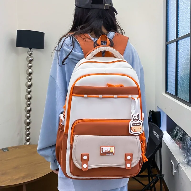 Large Capacity Hot Sale Nylon Solid Color Zipper School Bags Three Piece Set Classic Simple Versatile Backpacks Schoolbags 3