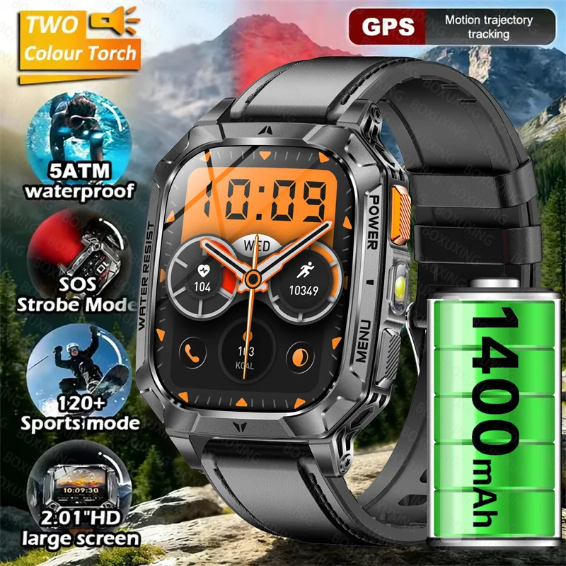 2026 New 1400mAh Large Battery Smart Watch 2.01"AMOLED Screen IP68 Waterproof Outdoor Run tracker Dual-color Lamp GPS Smartwatch 1
