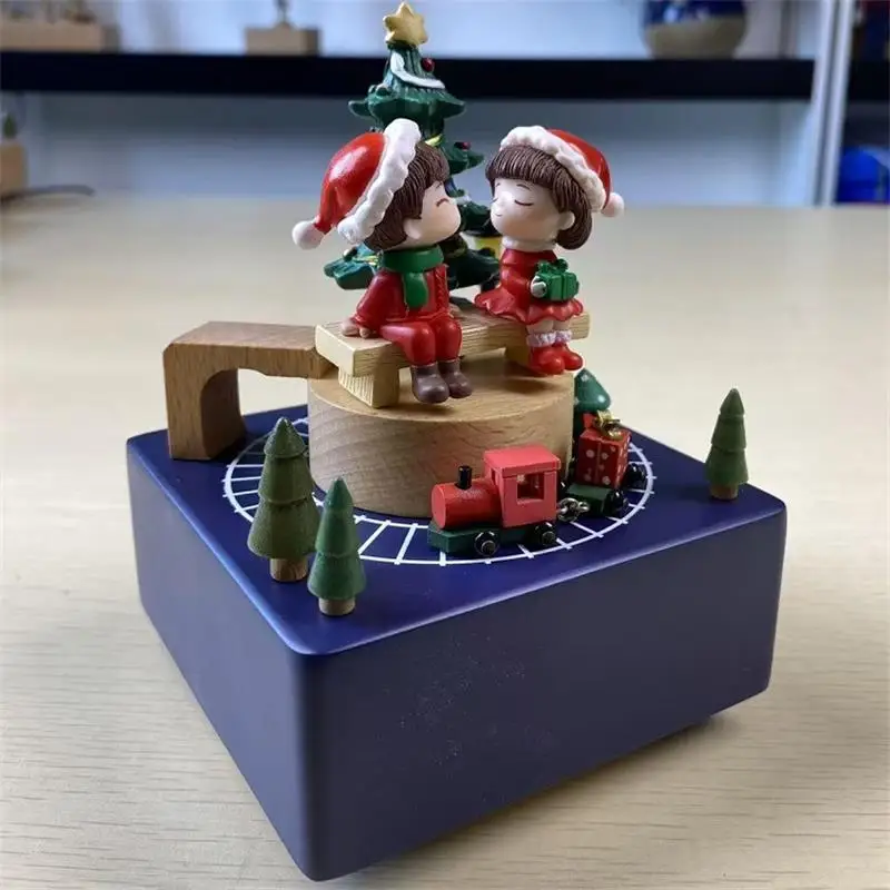 2025, Weihnachts-Spieluhr, Holzhandwerk, runder Boden, Weihnachtsbaum, Uhrwerk, Spieluhren, Kunsthandwerk, Ornament, Heimdekoration – Detail 5