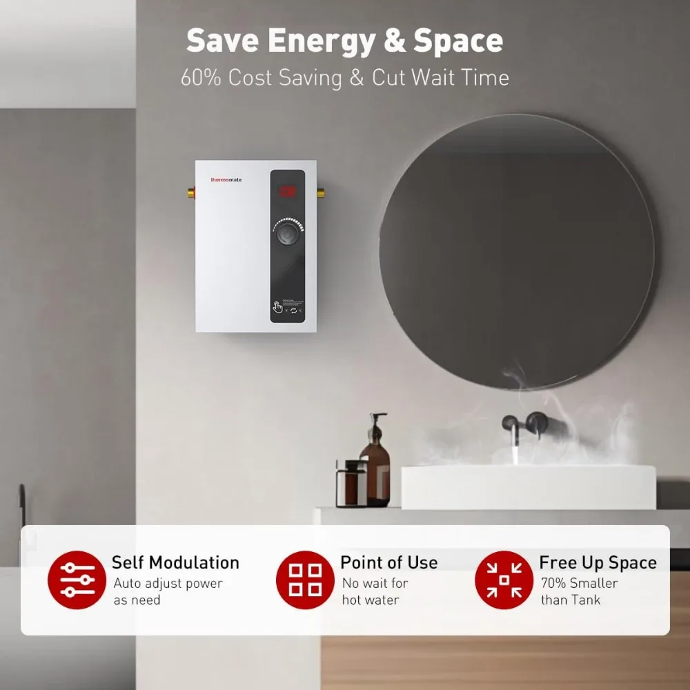 Tankless Water Heater Electric, 8kW at 240 Volt, On Demand Instant Hot Water Heater for Point of Use, Self-Modulating Save