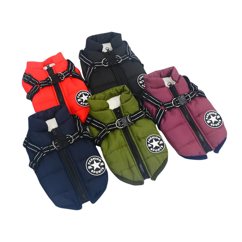 Large Pet Dog Jacket With Harness Winter Warm Dog Clothes For Labrador Waterproof Big Coat Chihuahua French Bulldog Outfits