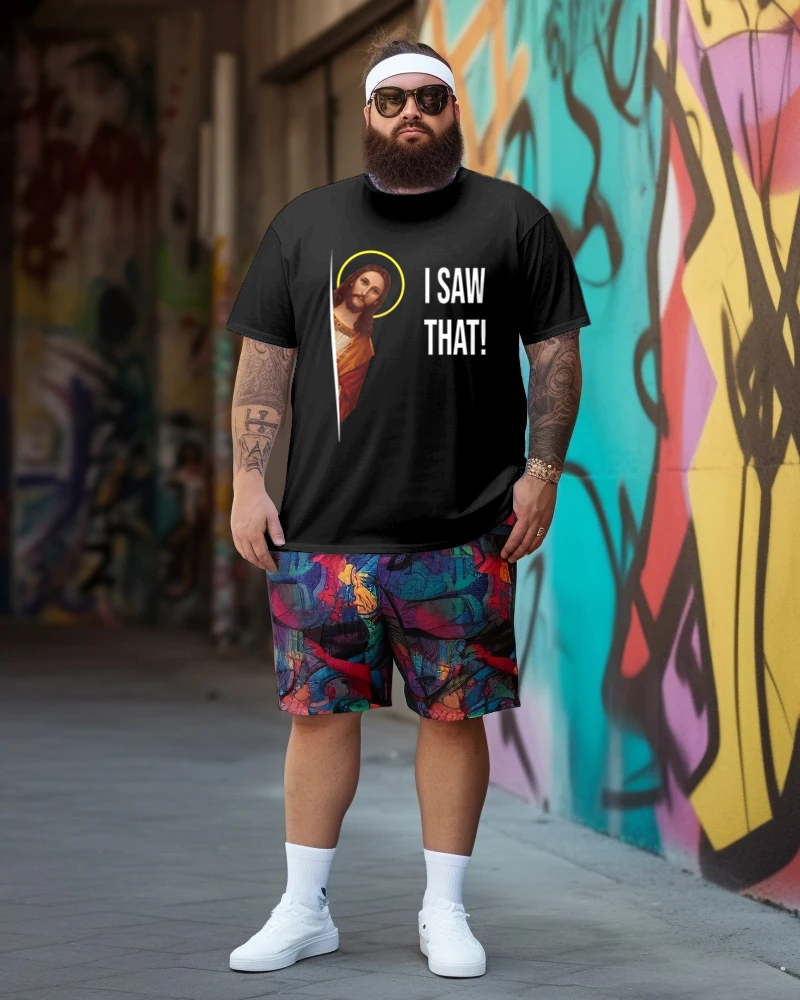 Biggmans （L-9XL）Plus Size T-Shirt And Shorts Set For Men's Hip Pop Loose Comfortable  Short sleeve Leisure Cartoon Two Piec