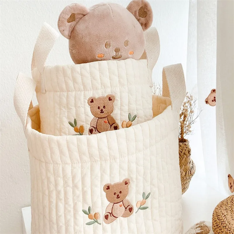 INS Baby Bags Cute Bear Embroidery Diaper Bag Caddy Nappy Cart Storage Mummy  for Newborn Diapers  Maternity Bag Toys Organizers - 2