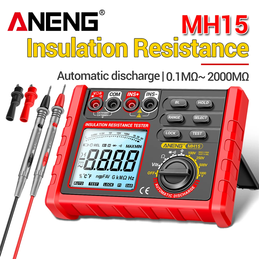 ANENG MH15 Digital Ohmmeter Insulation Resistance Meter 6000 Count Resistor Testers Capacitor Test Megohmmeter High Voltage Tool BEST SELLERS