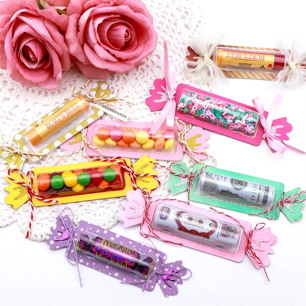 Plastic Clear Rectangle 3D Domes and Tag Candy Die Self-Adhesive Lip Balm Pouches Money Holder 20pcs/Pack for DIY Craft GiftCard (shaker domes set)