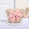 New Pink Bow Girl Bags Zipper Woven Straw Kids Princess Messenger Bags Outdoor Travel Keys Candy Crossbody Bags 5