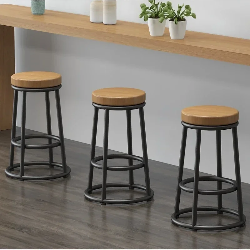 American Retro Iron High Footed Bar Stools, Solid Wood Seating, Leisure Seats, Coffee Shops, Restaurant Furniture