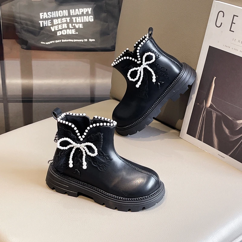 Children's Platform Ankle Boots Sweet Princess Fashion Girls Catwalk Short Boots Wedding Party Kids Causal Dress Leather Boots