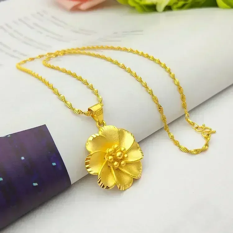 S8a362dc96d1e4cf8b35914cbc2ddc6a6W Boutique 24k pure gold AU999 women's necklace 3D large pendant flower ladies luxury high-quality jewelry Mallzona
