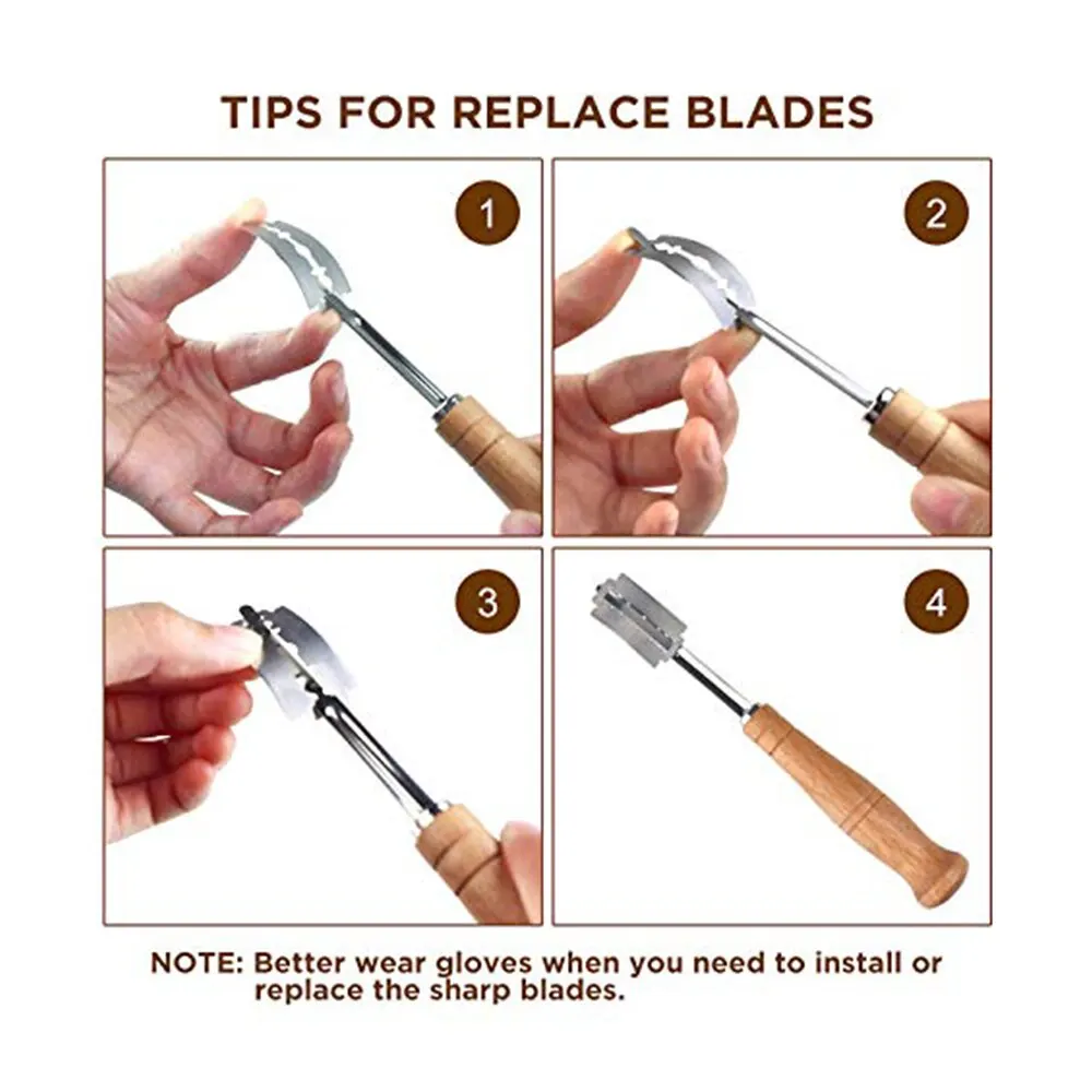 Wooden Handle Sourdough Bread Scoring Lame Bread Slashing Tool 5Pcs Blades Bakers Lame Dough Scoring Knife dough scoring knife