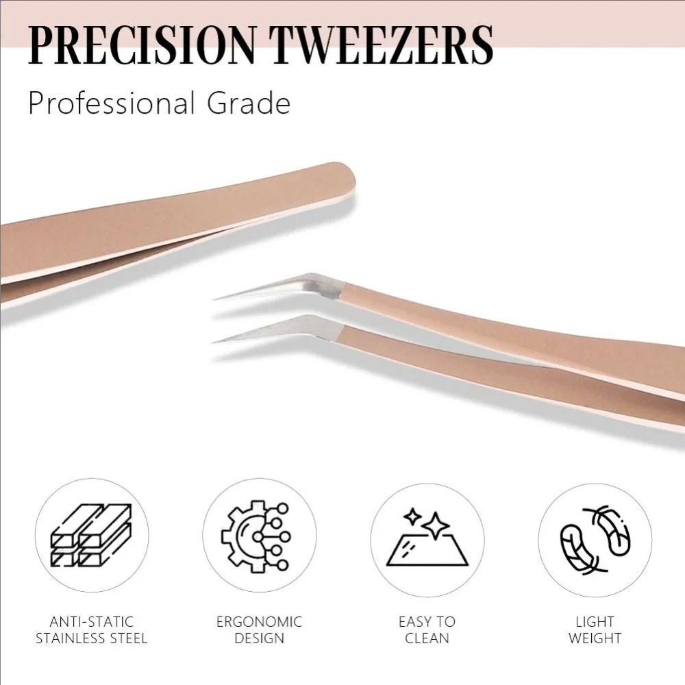 MJ 1 Pcs Eyelash Extension Tweezers Stainless Steel 3D Accurate Clip Eyelashes Tweezers Lash Extensions Supplies Set Tool 6