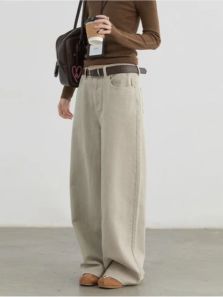 CHIC VEN Women Pants Cotton Loose High Waisted Slim Straight Leg Female Jeans Casual Wide Leg Trousers Autumn Winter 2024 6