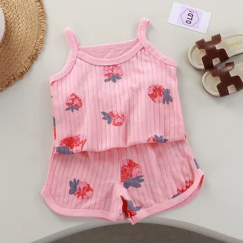Abiti estivi per neonate, completi da gioco, canotta, top + pantaloncini, tute per bambini, abbigliamento per ragazze, set di cotone per bambini 1