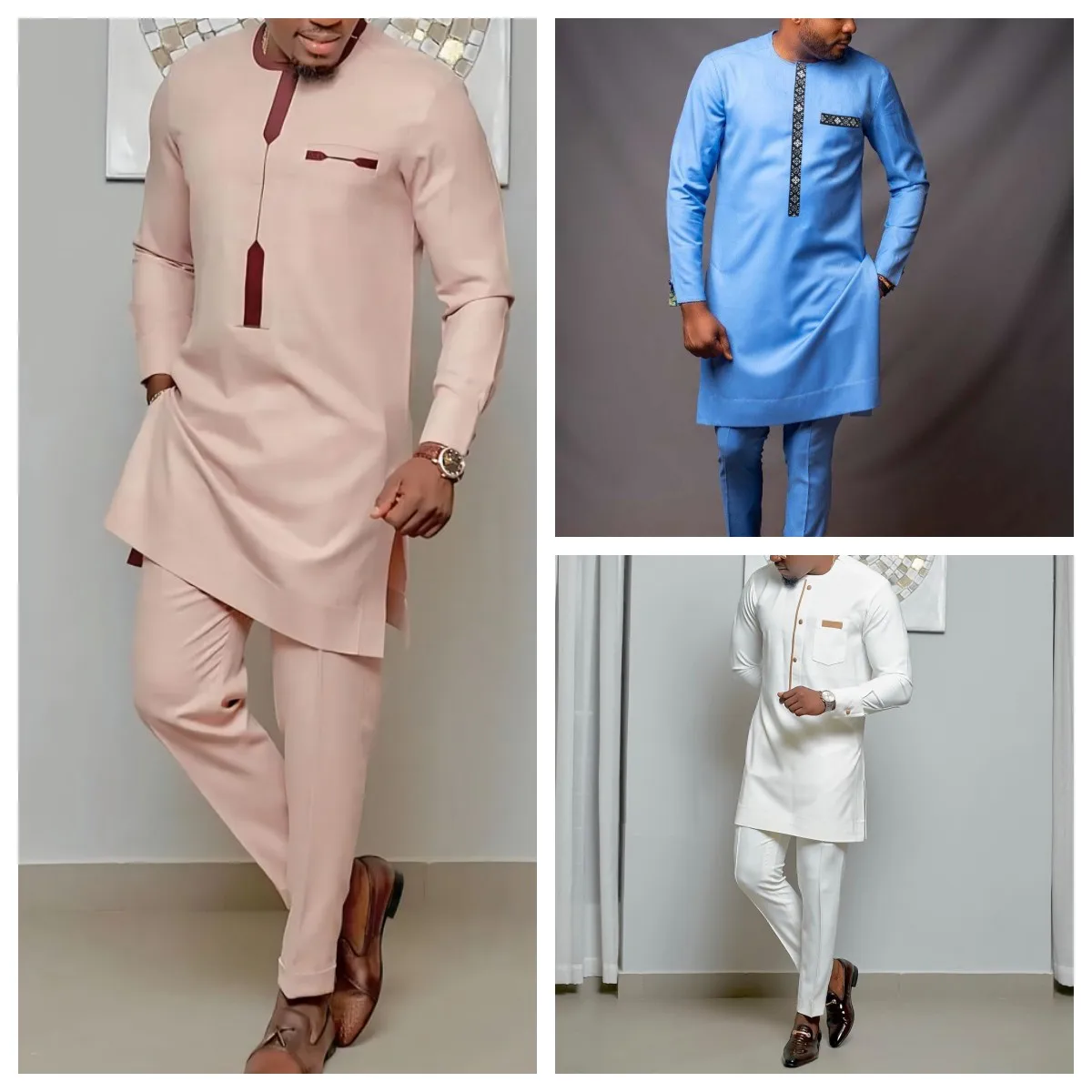 Kaftan Elegant African Men's Set 2 Pieces Outfits Long Sleeve Ethnic Tops and Pants Full Luxury Men's Suit Wedding Men Clothing