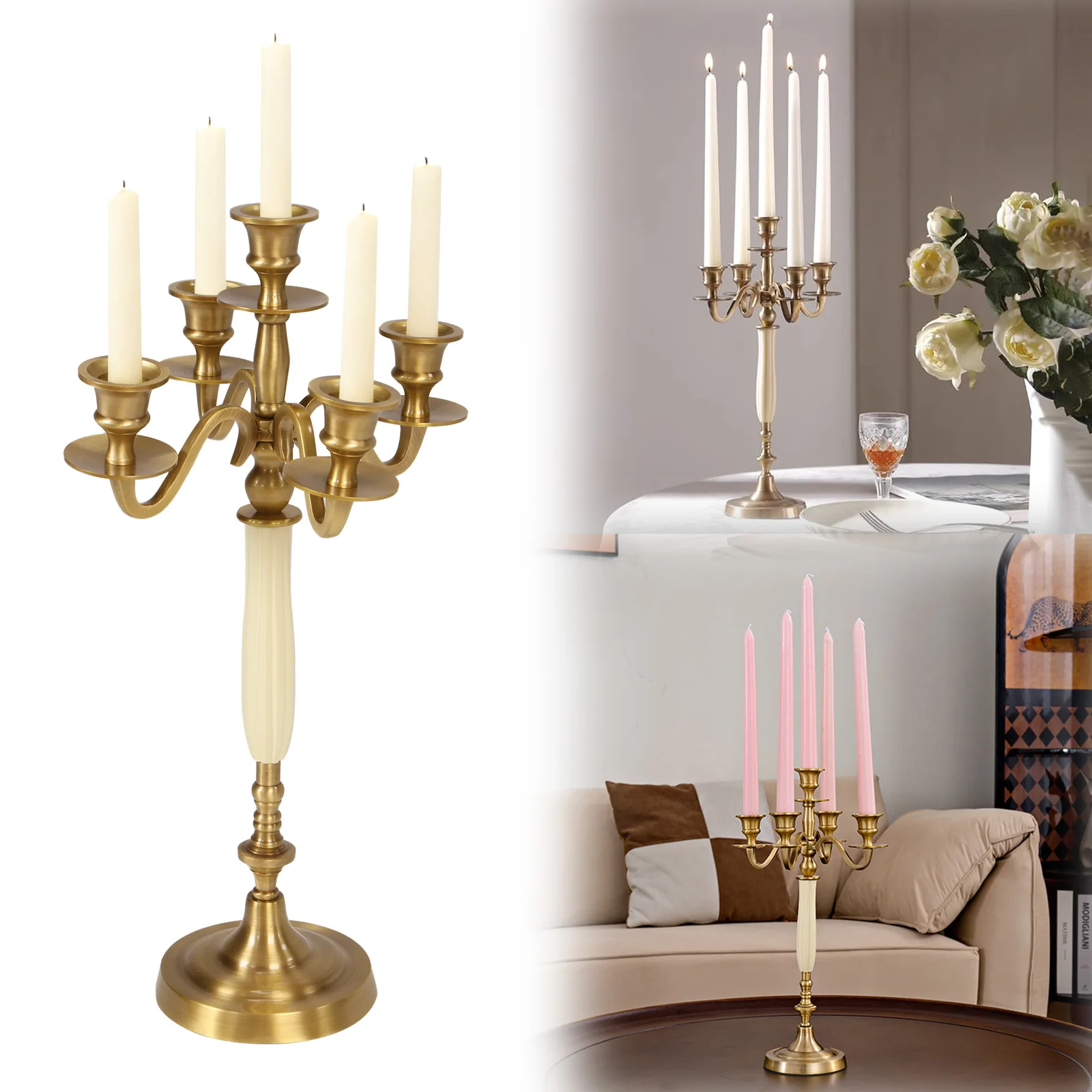 3/5 Candle Metal Candelabra Candlestick Wedding Event Candelabra Candlestick Candleholders for Wedding Dining Table Xmas Party H