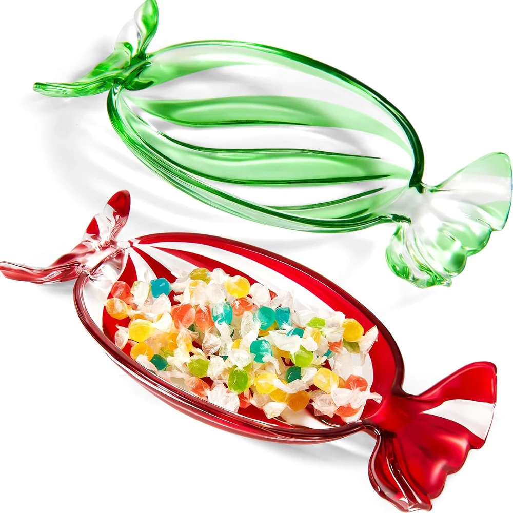 Christmas Holiday Candy Dish Peppermint Candy Tray Glass Platter Bowls Crystal Glass Fruit Plates for Serving Party Cookie