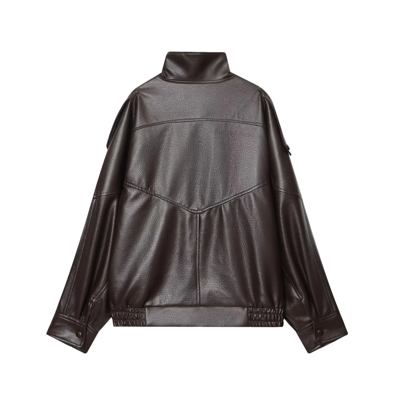 Women's Loose Stand Collar Leather Jacket Female Long Sleeve Zipper Pockets Chic Coats Spring Autumn New Lady Jackets Streetwear