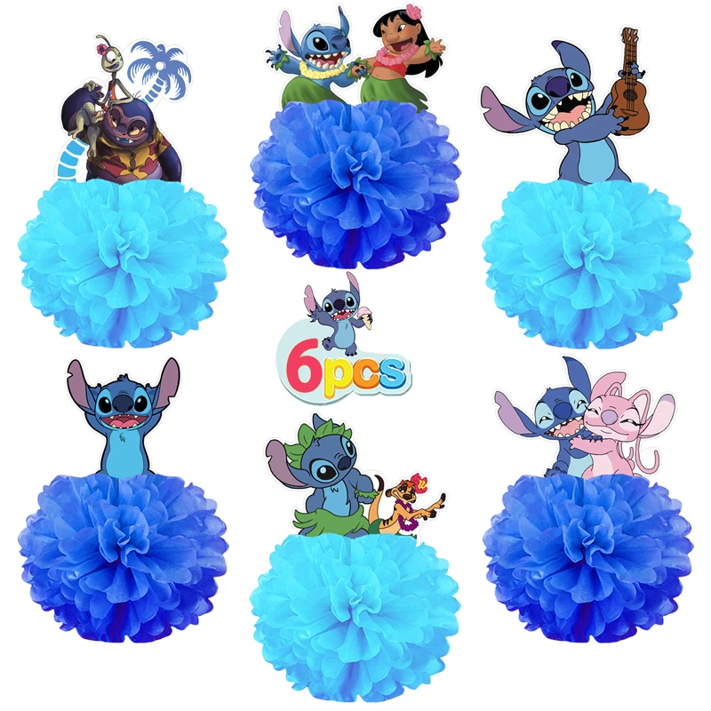 

6Pcs Disney Stitch DIY Paper Flower Ball Ornaments Cute Anime Cartoon Girl&Child Fashion Room Decoration Toys Holiday Gifts