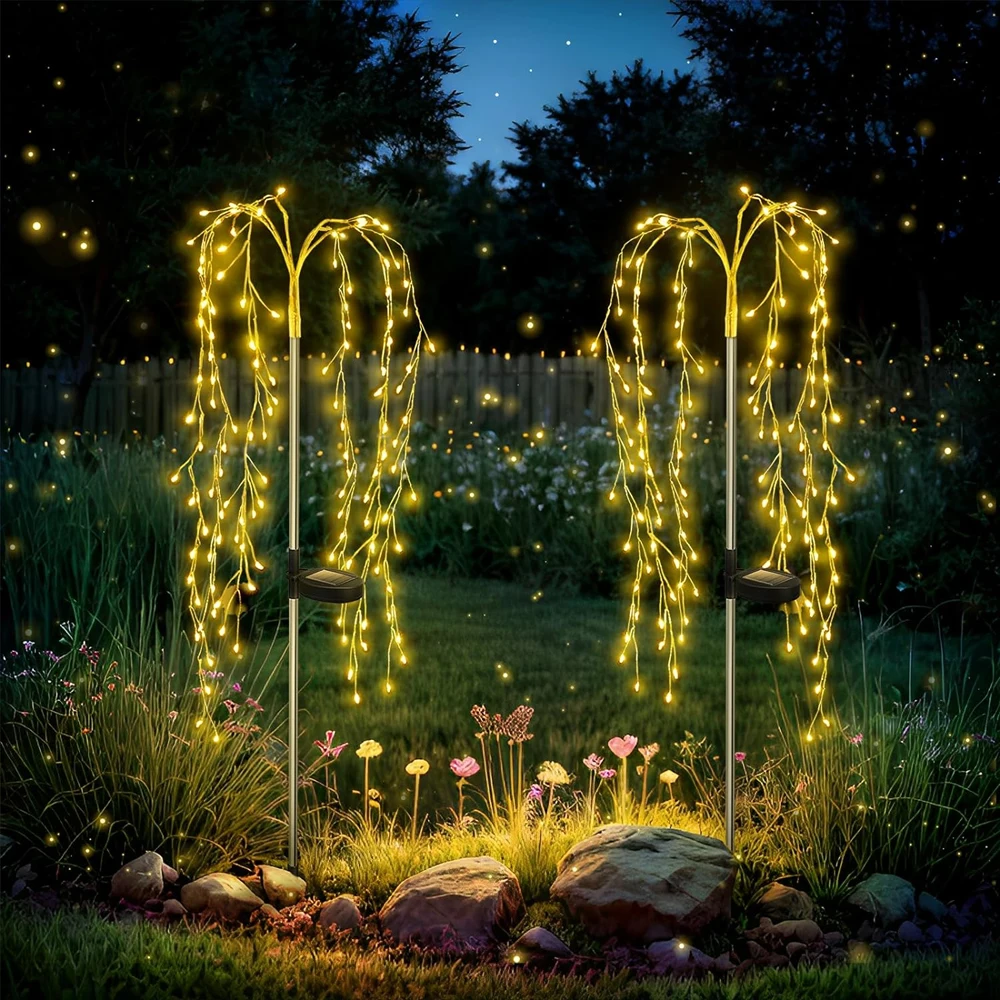 Solar Outdoor Lights for Garden Decor, 100 LEDs Copper Wire 3 Switch Mode String Lights for Outside Garden Porch Fairy Lights