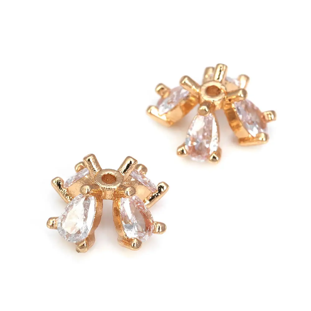 10 Uds. De latón y circonita de Color dorado de 18K, tapas de cuentas de flores, joyería, pendientes, suministros para hacer cuentas, accesorios Diy - details 13