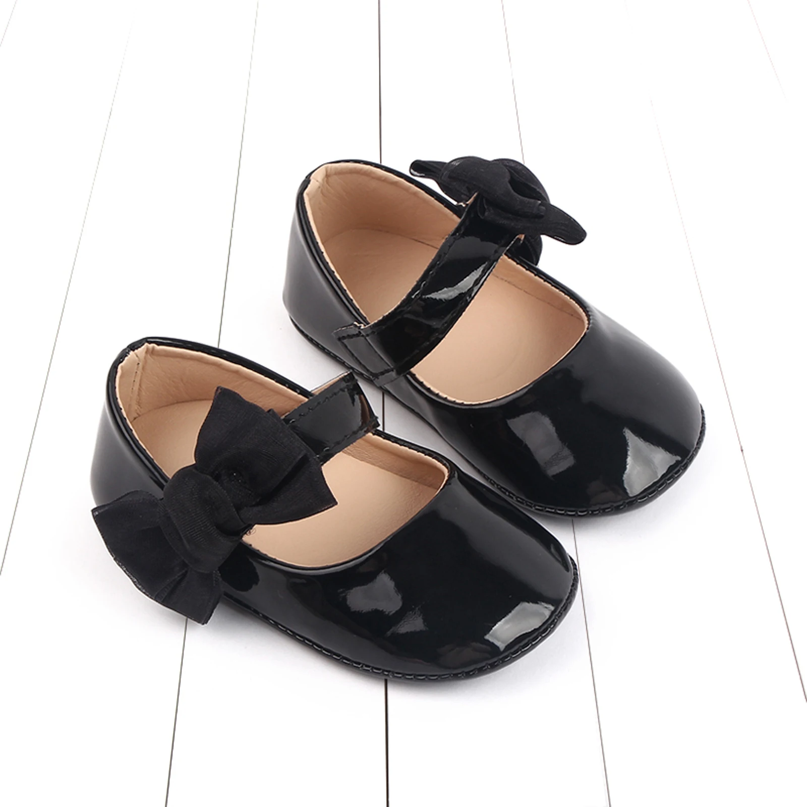 Baby Girls Cute Soft Moccasinss Shoes Princess Bowknot PU Leather Flats Shoes First Walkers Non-Slip Soft-Sole Mary Janes