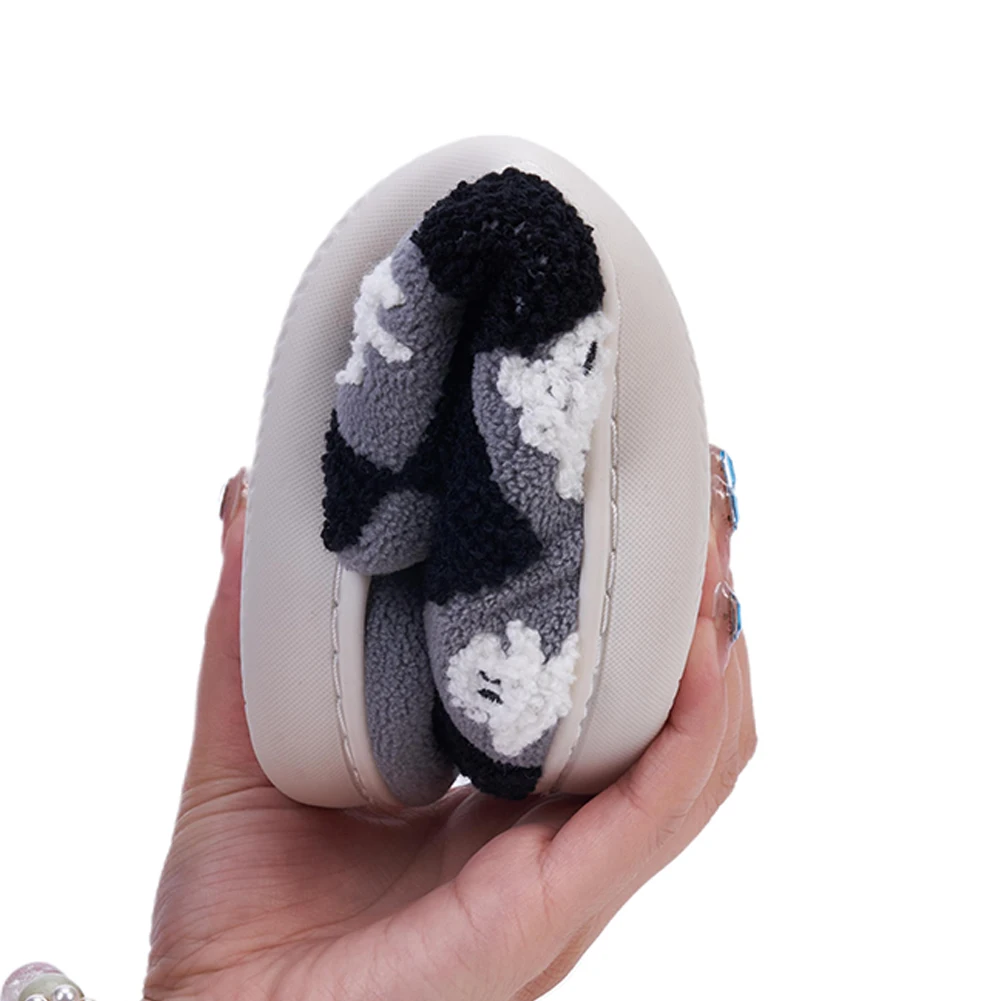 Ghost Checkered Plush Slippers Halloween Warm Flat Shoes Comfortable Thermal Closed Toe Slippers Non-Slip Soft Fluffy Shoes