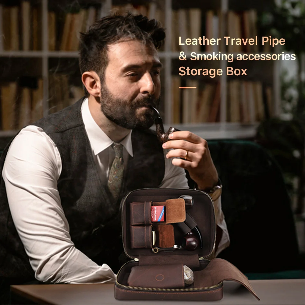 진짜 가죽 담배 파이프 가방, 여행 케이스 보관 정리함, 담배 파이프 라이터 탬퍼 파이프 도구, 흡연 액세서리