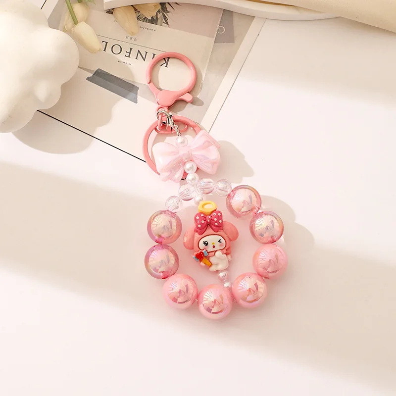 iigen Sanrio Cartoon Melody 헬로 키티 쿠로미 시나모롤 아크릴 비즈 폰 체인 귀여운 핸드 폰 스트랩 쥬얼리 키체인