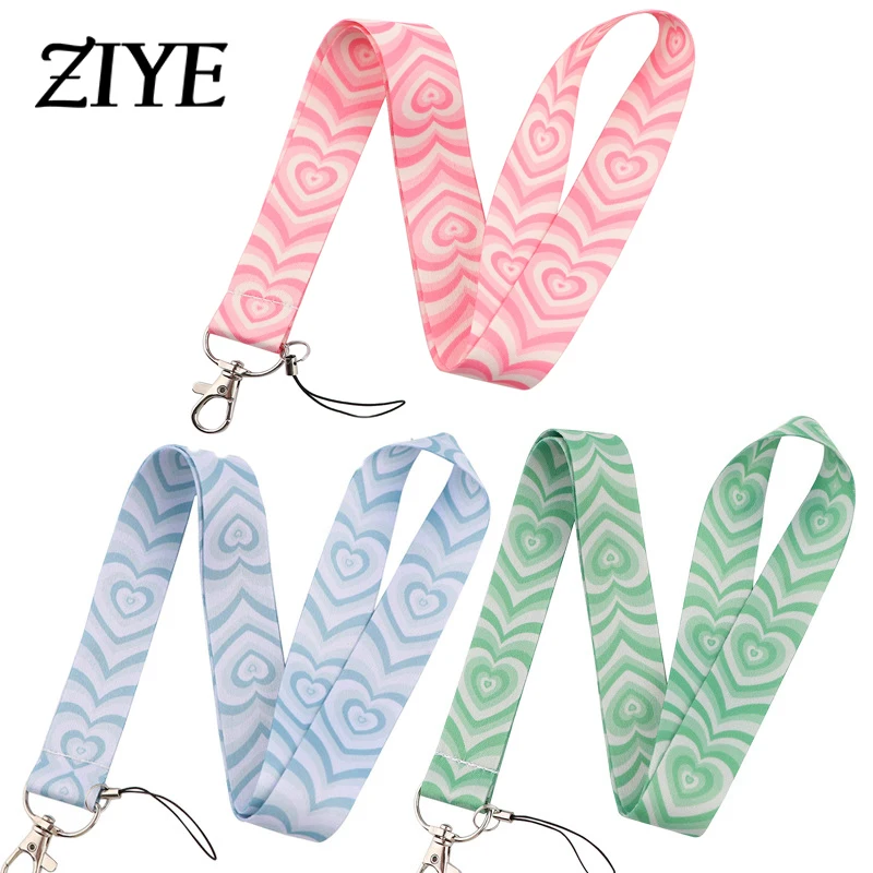 Pink Love Heart Lanyard Romantic ID Card Holder Phone Strap USB Badge