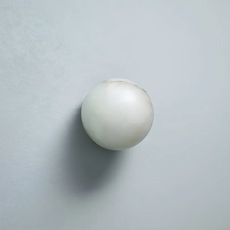 Spanish Marble Wall Light Background Luxury Round Ball Bedroom Bedside LED Pure Copper Wall Lamp Indoor Decor Alabaster Lighting
