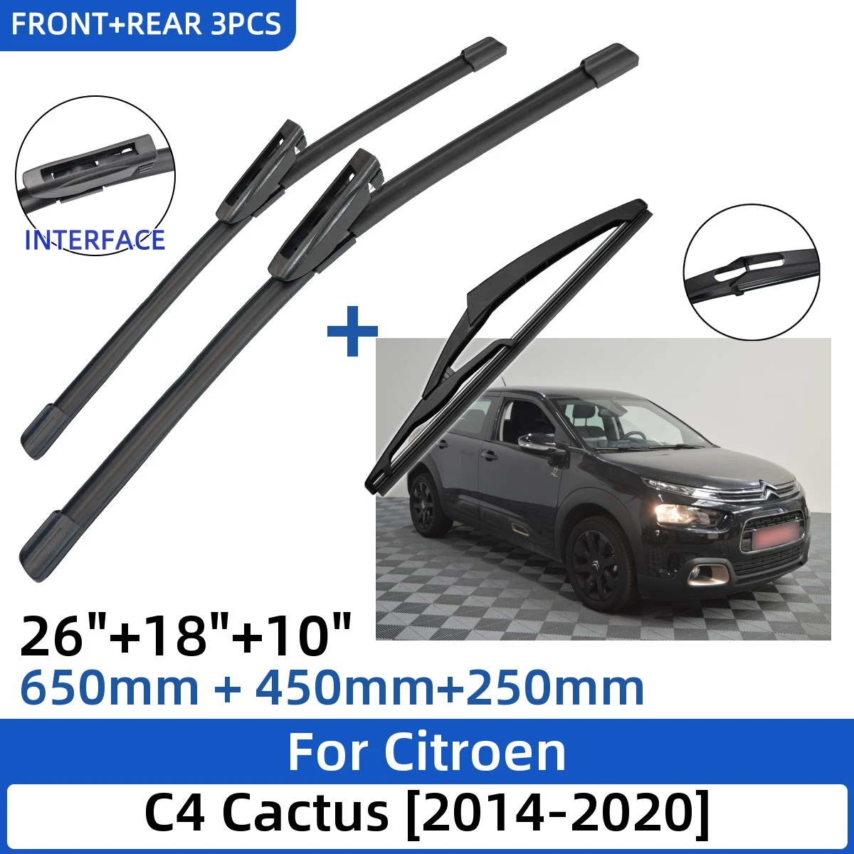 3PCS For Citroen C4 Cactus 20142020 26"+18"+10" Front Rear Wiper