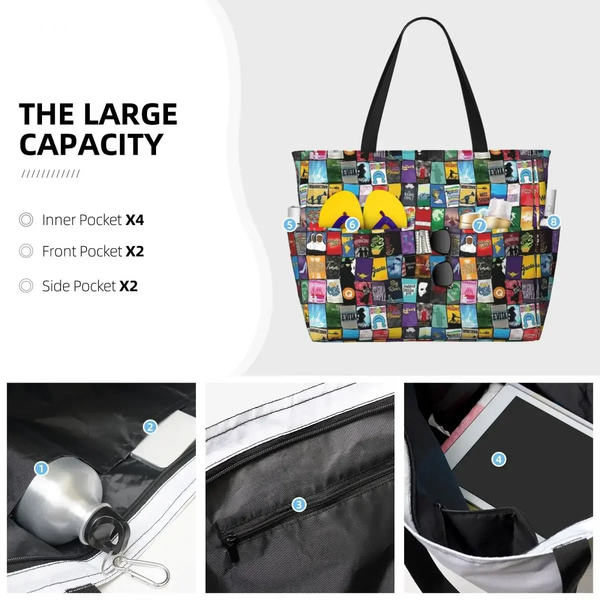 Broadway Poster Bonanza Beach Travel Bag, Tote Retro Practical Gifts Shoulder Multi-Style Pattern