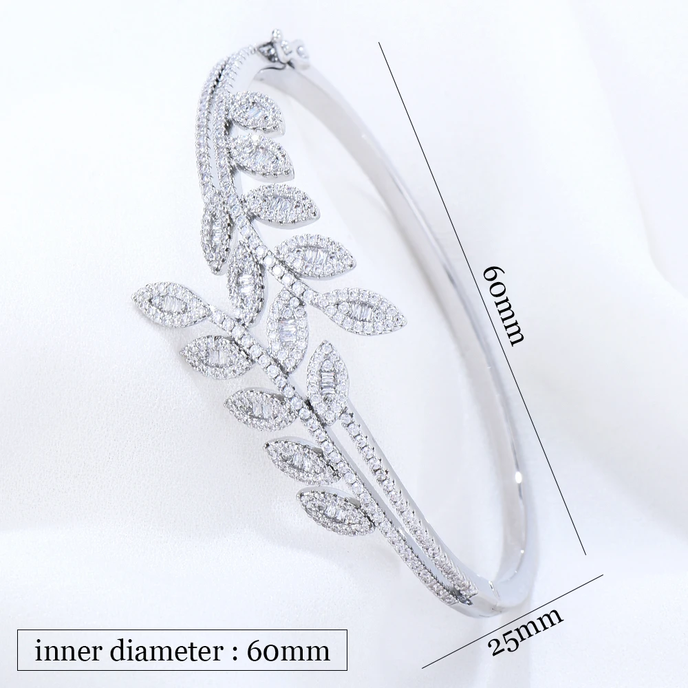 GODKI Maxi Size 3 Colors Leaf Bracelet Bangle For Women Wedding Party Zircon Crystal Engagement DUBAI Bridal Jewelry Gifts
