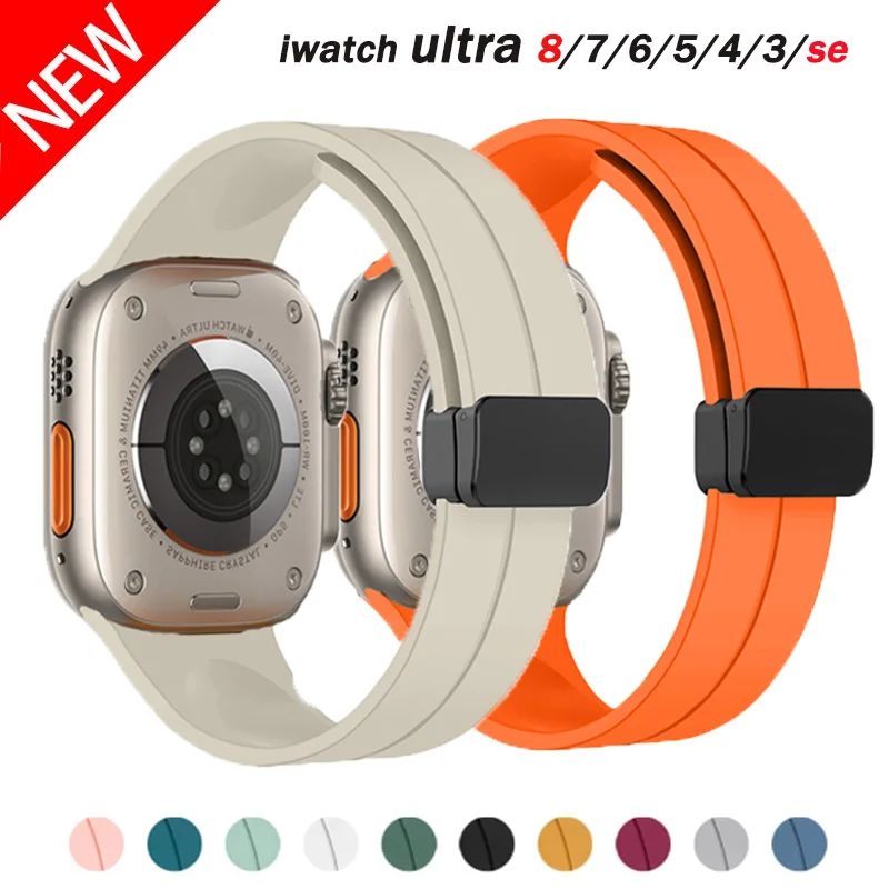 Cinturino In Silicone Per Cinturino Apple Watch 44Mm 45Mm 40Mm 41Mm 42Mm 38Mm Bracciale Magnetico Correa Iwatch Series 7 8 Se 6 3 Ultra 49Mm