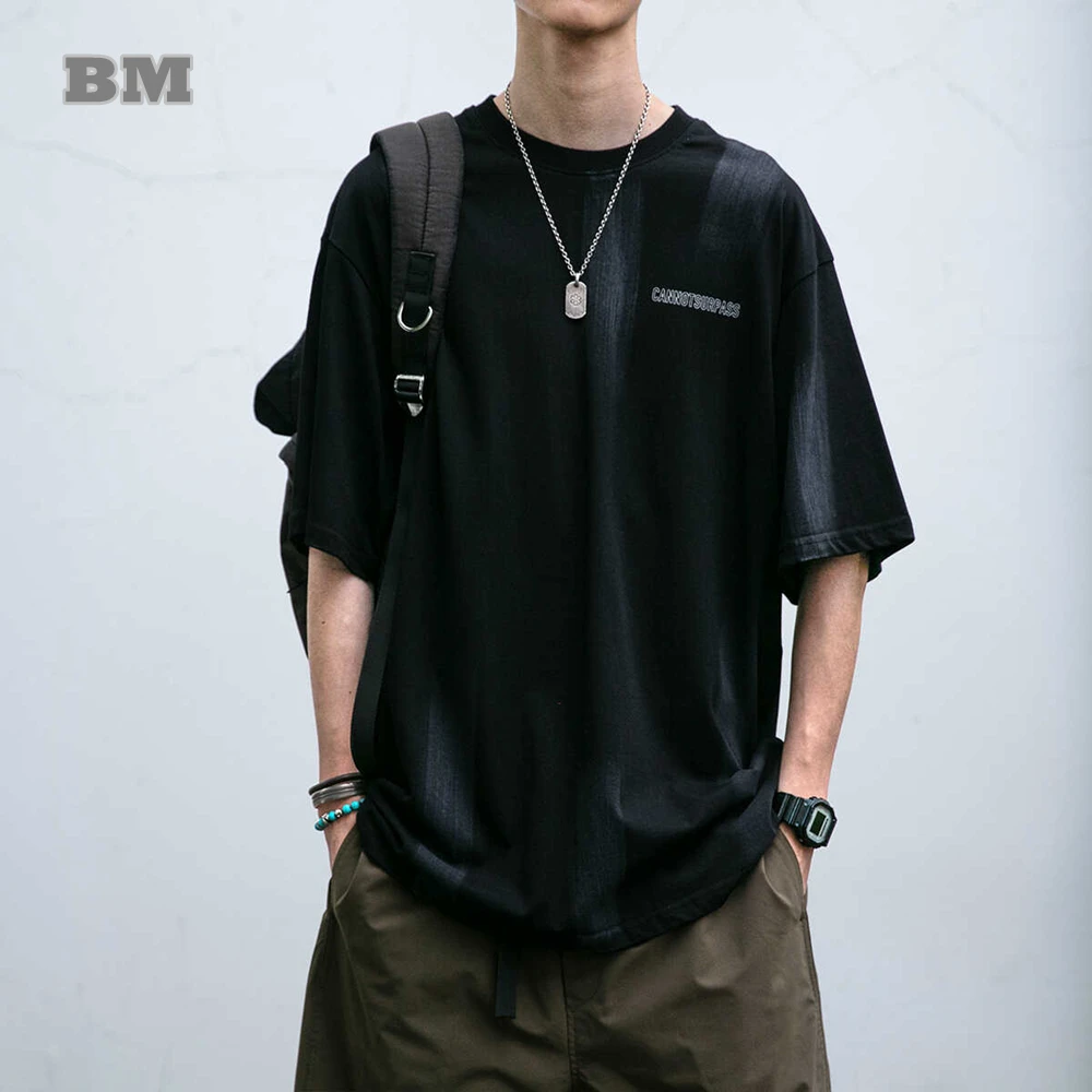 

Футболка мужская оверсайз в стиле K-POP, модная уличная одежда в Корейском стиле, повседневный топ в стиле хип-хоп с короткими рукавами, лето