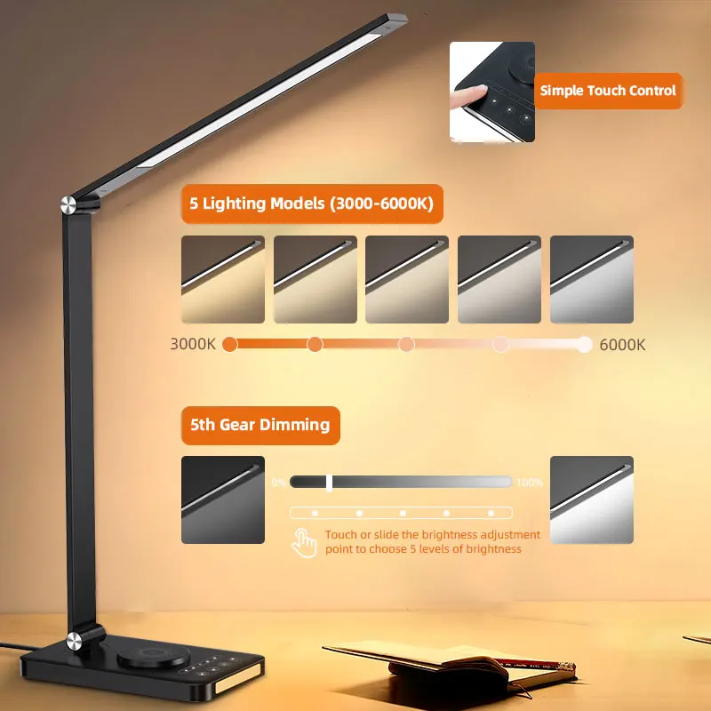 LED Desk Lamp with Wireless Charger 2