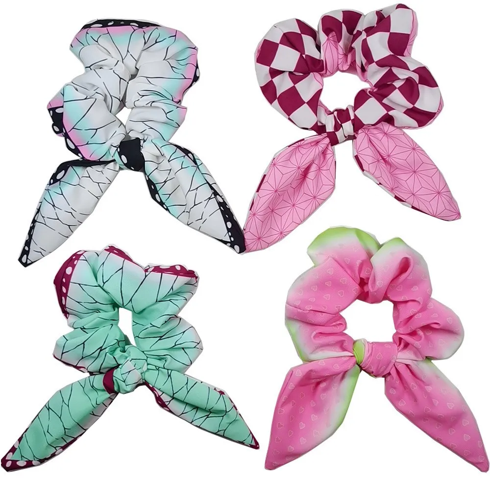 New Cosplay Rabbit Scrunchies Nezuko Tanjiro Shinobu Hair Accessories Costume Props