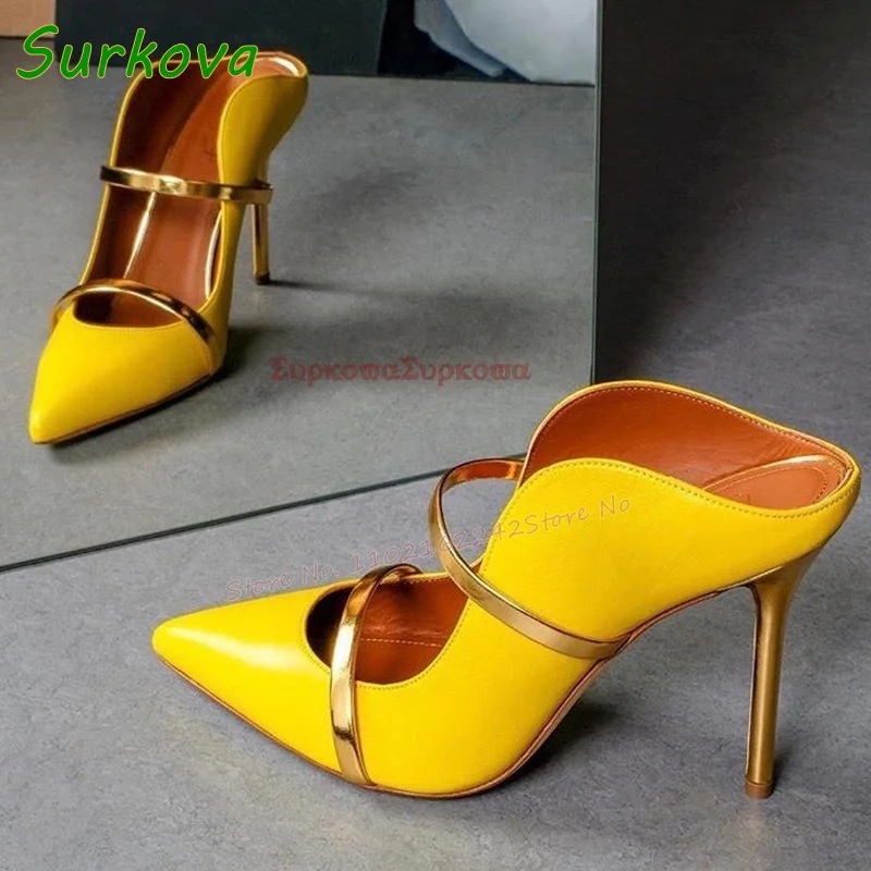 Spring Shallow Mouth Mules Women'S Pointed Stiletto Slingback High Heels Fashionable Genuine Leather Dress Shoes Pumps Large Siz 2