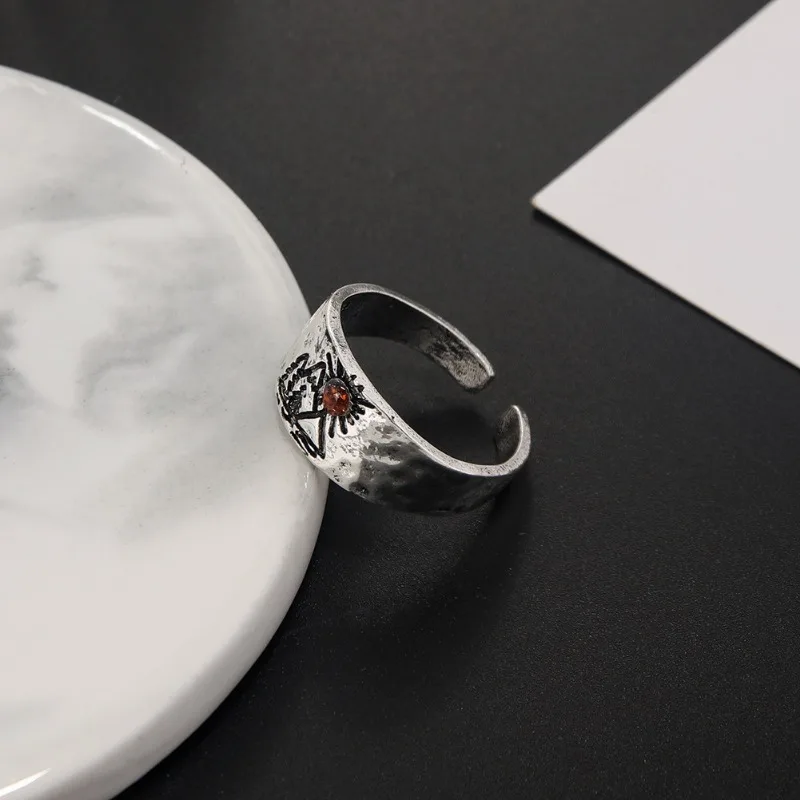 Vintage Nature Landscape Carved Ring for Women Men Adjustable Couple