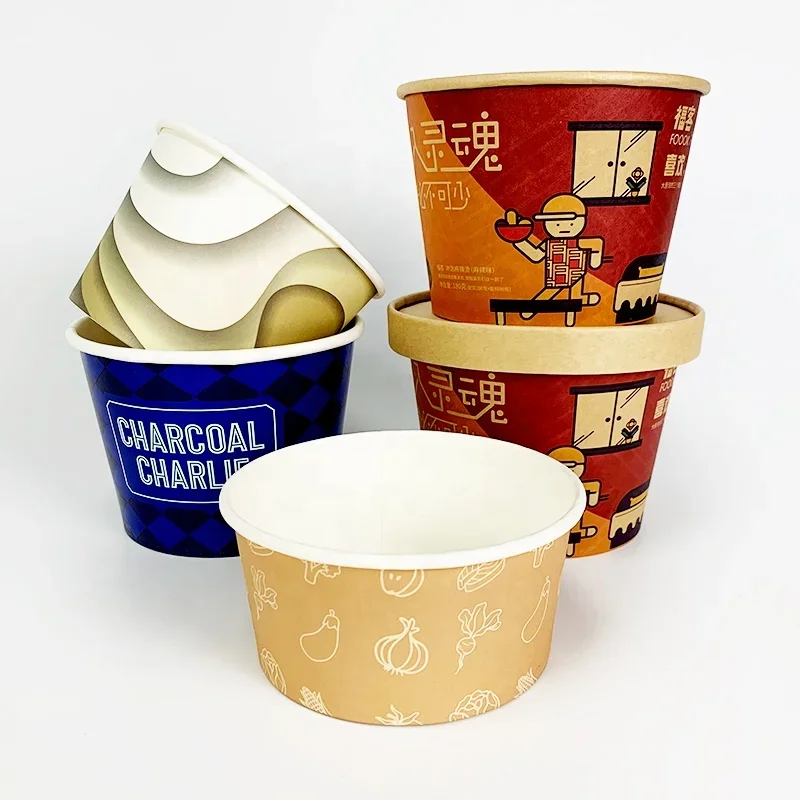 

Customized productTake Away Disposable 500ml 750ml 1000ml Double PE Coated Fruit Noodle Soup Ice Rice Salad Paper Bowl Wit