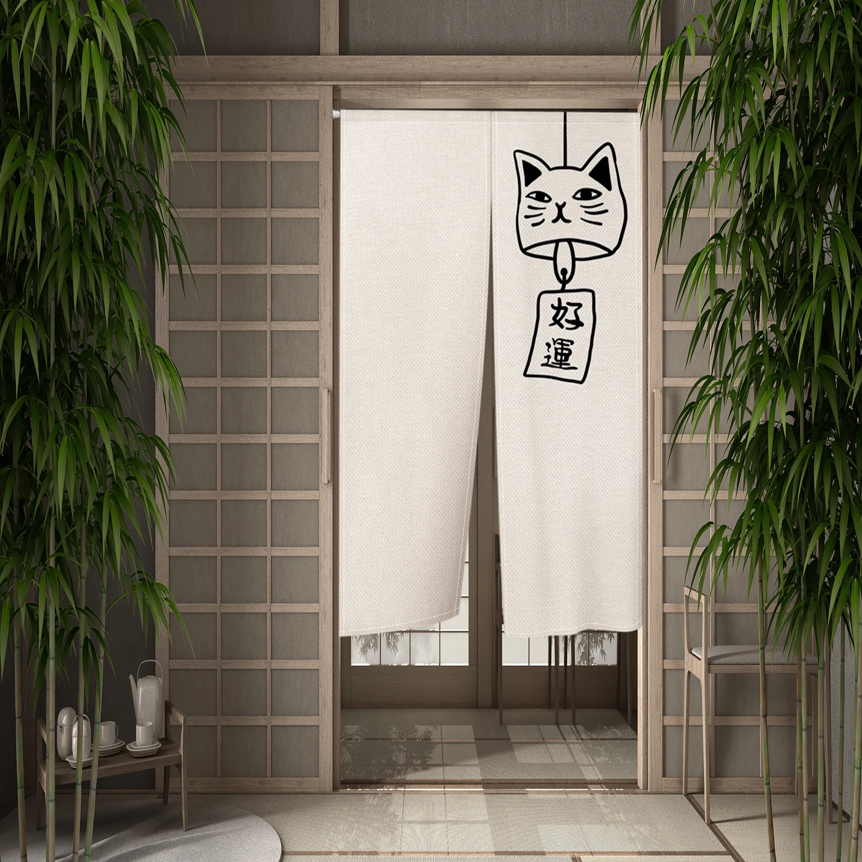 Hand Painted Cartoon Cat Japanese Door Curtain Partition Kitchen Living Room Entryway Half Curtain Noren Bathroom Doorway Decor decor curtains