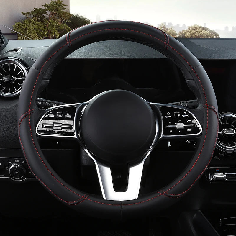 Pahajim Couvre Volant Universel En Cuir Microfibre Housse Volant Voiture Respirant Et Antidérapant 38cm, Doux Et Confortable Durable Protege Volant Voiture (Noir-Rouge