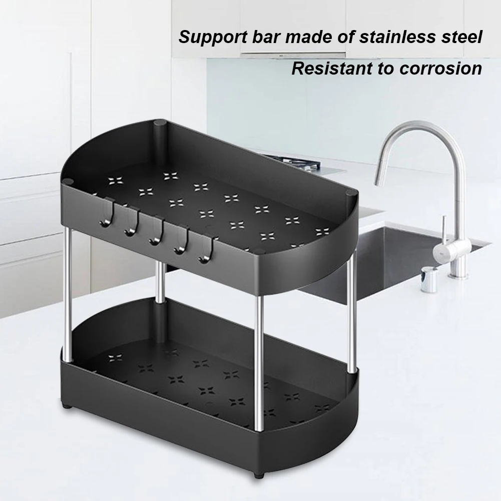 2 Tier Under Sink Organizer Extra-Large Frame Waterproof Bottom  Double-Layered Anti-Corrosion Easy Installation for Bathroom - AliExpress