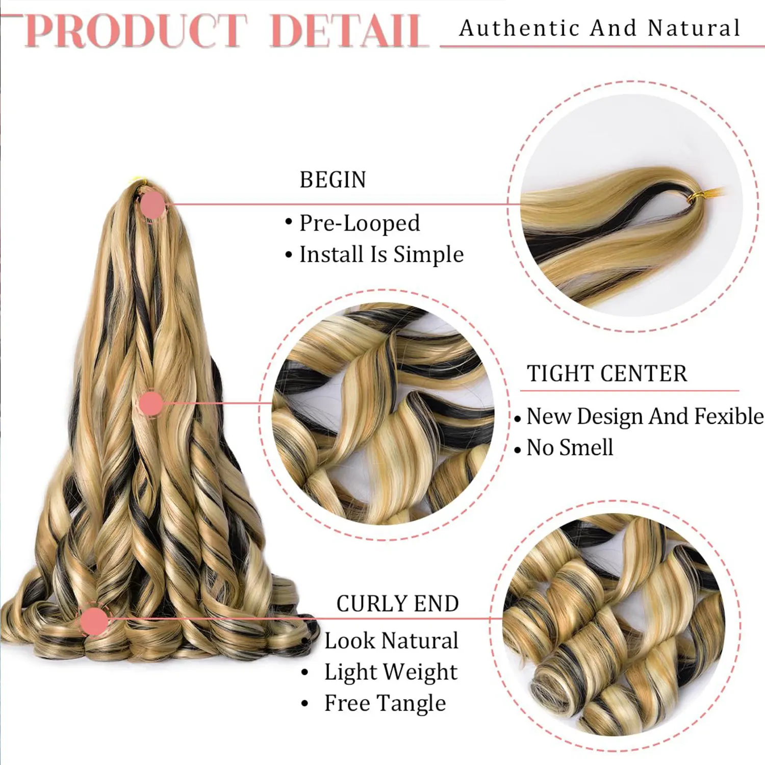 Loose French Curls Braiding Hair 24Inch Synthetic Spiral Curls Braids Hair Extensions Pre Stretched Ombre Braids Hair For Women 4