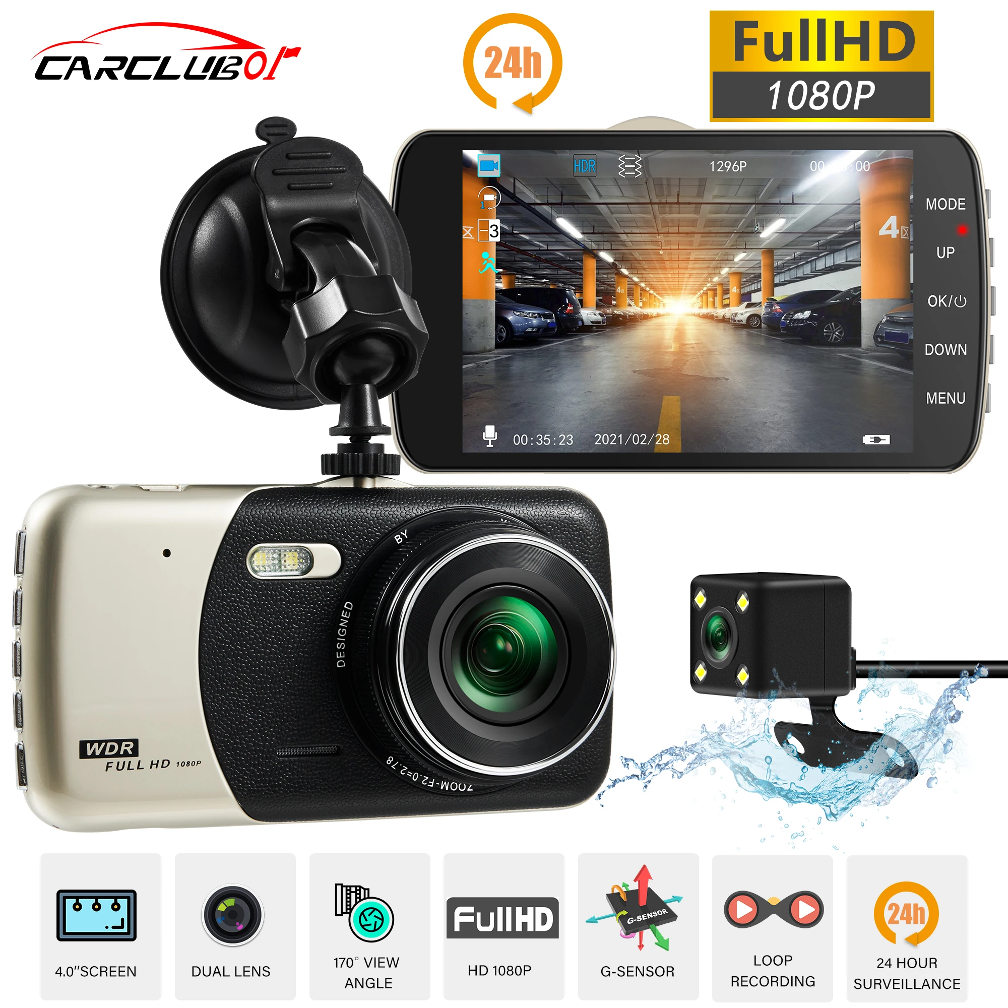 4.0In IPS Dual Lens Car Camera Auto DVR Camcorder Cars 24H Parking Video Recorder Dash Cam Full HD 1080p Black Box Dvrs Carcam | Автомобили