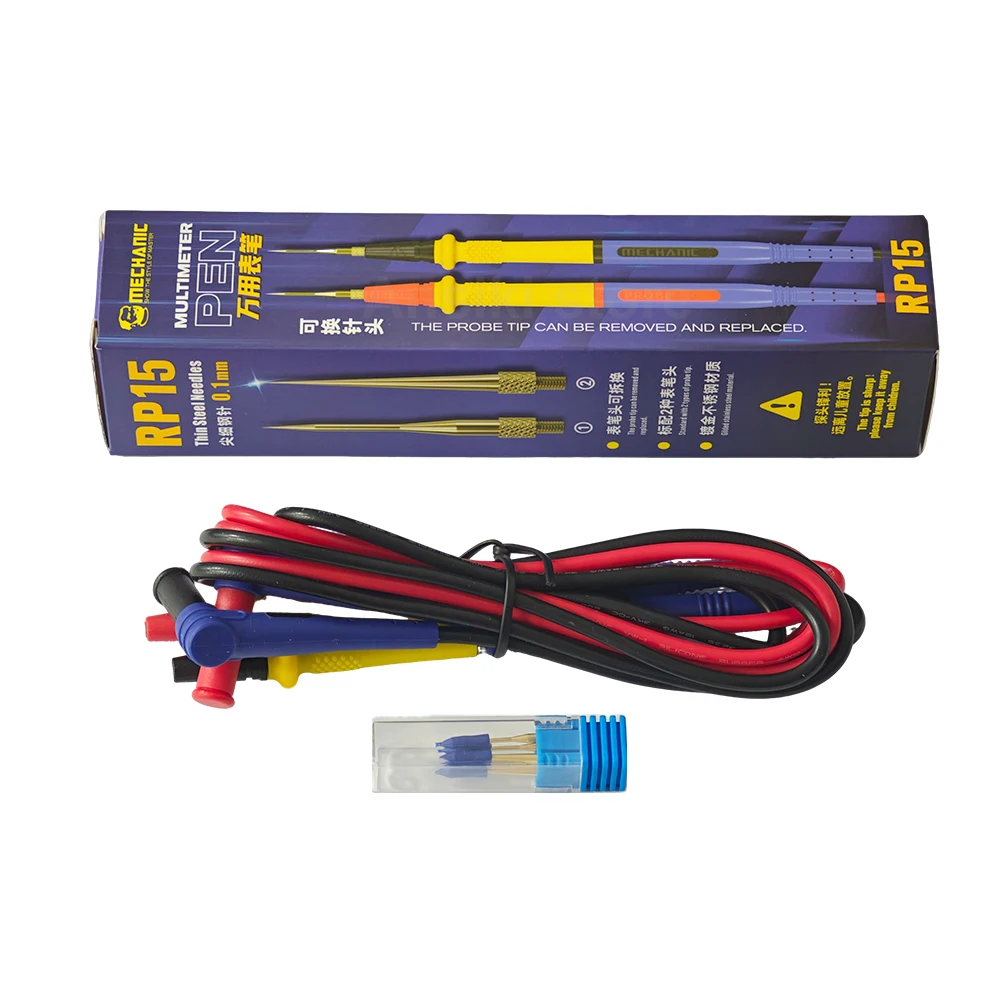MECHANIC RP15 멀티미터 테스트 프로브, 0.1mm 금도금 교체 가능 팁, 수리 도구용 1000V 20A 실리콘 리드