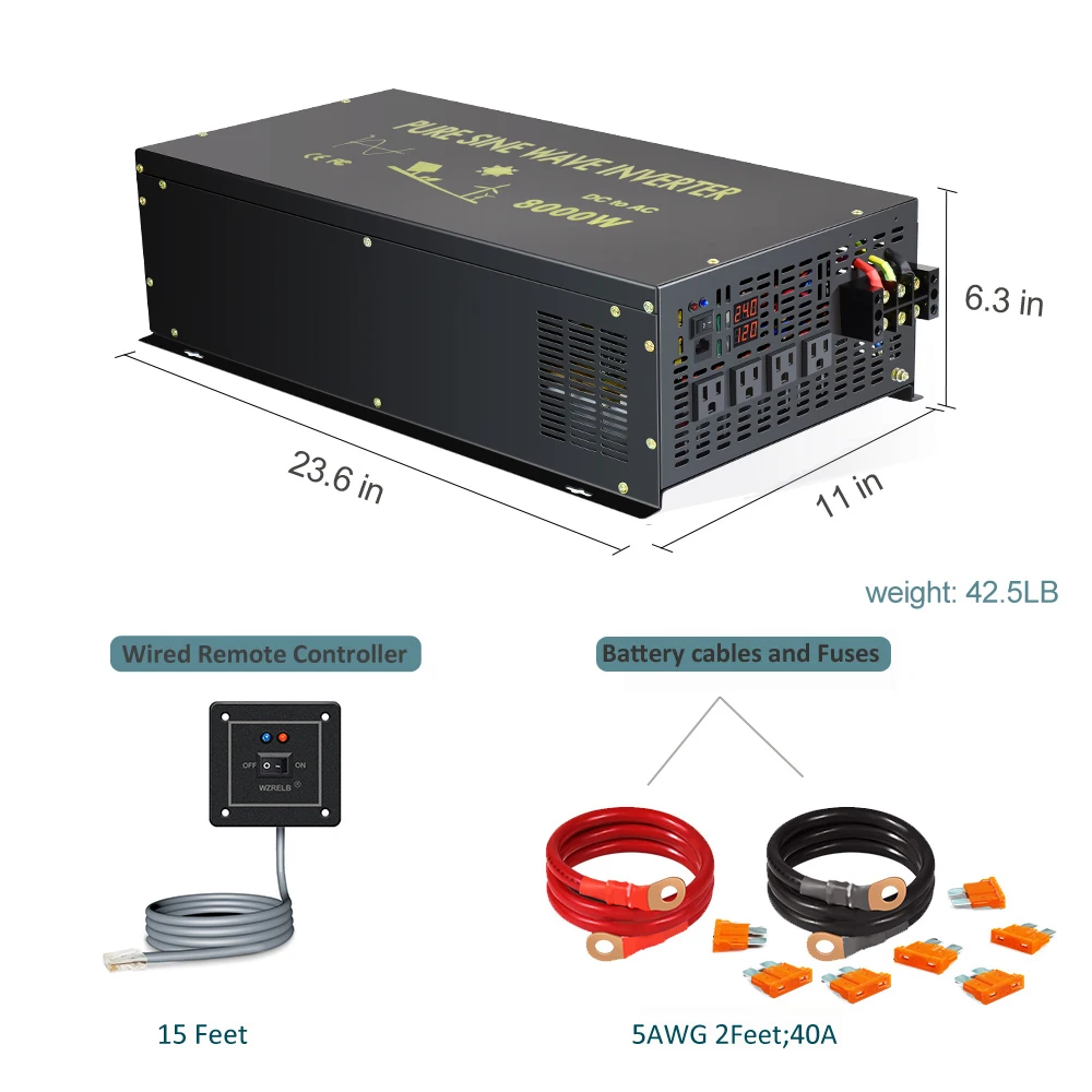 Convertitore solare a onda sinusoidale pura 12V 220V 10KW Off Grid PV 24V/36V/48V/60V/72V/96V/110V DC a 120V/230V Convertitore AC Controllo cablato - immagine 6