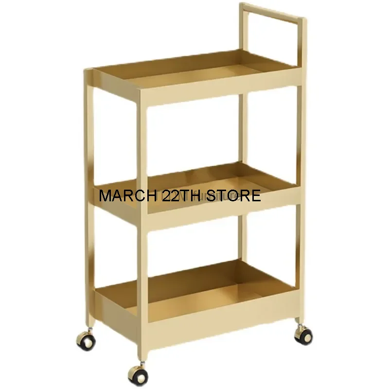

Luxury Golden Salon Trolleys with Wheels Home Salon Furniture Beauty Salon Tool Trolley Minimalist Iron Art Storage Rack A