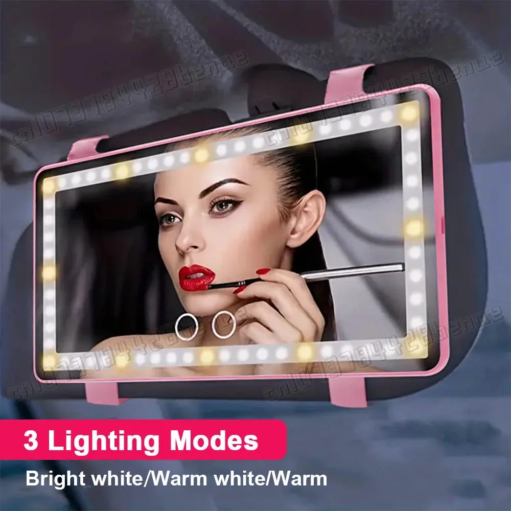Car Sun Visor Makeup Mirror USB Rechargeable 3 Modes